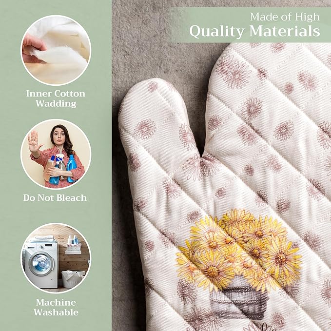 Maison d' Hermine Oven Gloves 100% Cotton Oven Mitt 7" x 13" with Loop Heat Resistant BBQ Cooking Gloves for Thanksgiving Christmas Decorations Baking Handling Hot Pans (Pack of 1, Bagatelle)