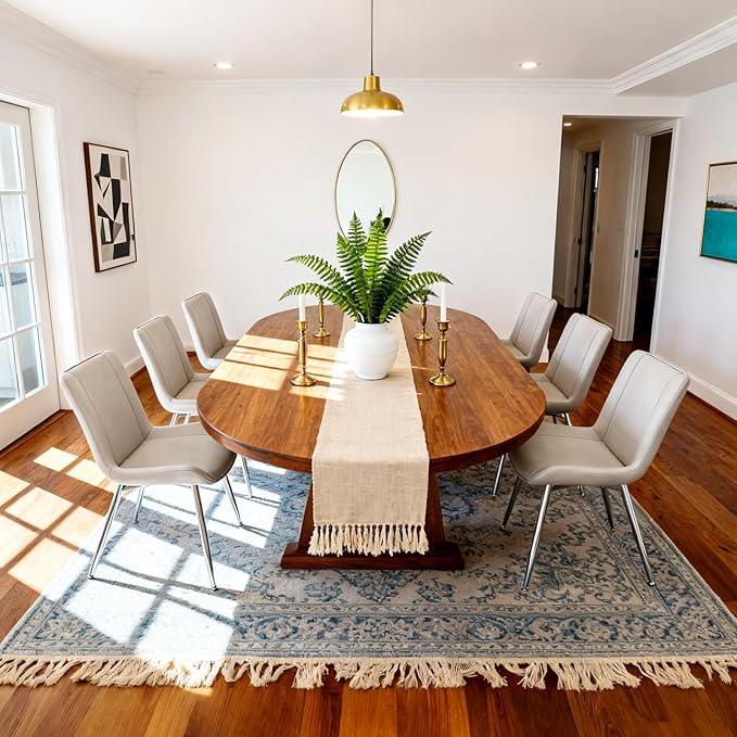 Brage Living Dining Chairs Set of 2, PU Leather Modern Armless Kitchen Dining Room Chairs, Upholstered Accent Side Chairs with Metal Legs (Light Gray)