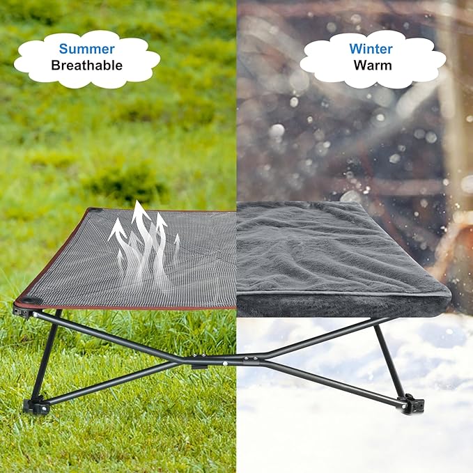 unp Foldable Dog Bed Pop up - 36 x 36 x 10 inch Elevated Pet Cot Outdoor Breathable - Removable Plush Pad & Carrying Bag Raised Dog Camping Bed (Grey, L PRO)