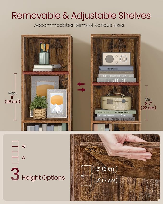 VASAGLE Custos Collection - Bookshelf, 4-Tier Bookcase, Book Shelf, Open Storage Shelf, 9.4 x 11.8 x 41.7 Inches, for Living Room, Home Office, Dining Room, Rustic Brown ULBC434K01