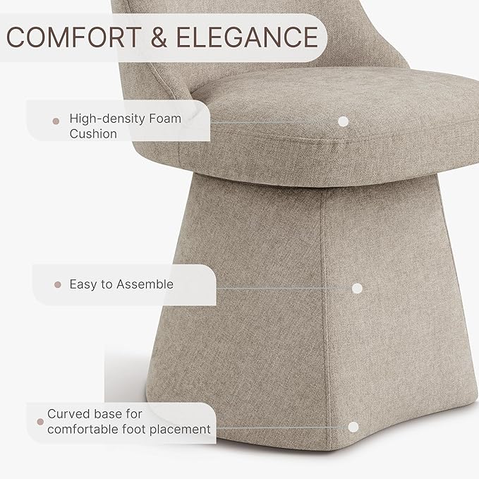 Swivel Dining Chairs Set of 1, Upholstered Mid Century Modern Deskchair with High Back, Linen Fabric Kitchen Chairs for Dining Room, Bedroom, Dressing Room, Khaki