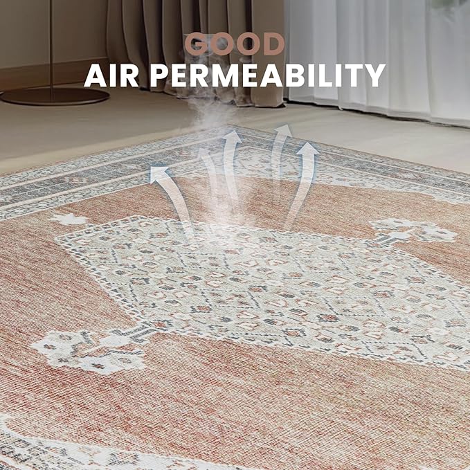 Washable Rugs 8x10 Area Rugs for Living Room,Bedroom,Dining Room- Soft Low Pile Stain-Resistant Carpet with Non-Slip Rubber Backing,Large Vintage Area Rug for Nursery Home Office Decor