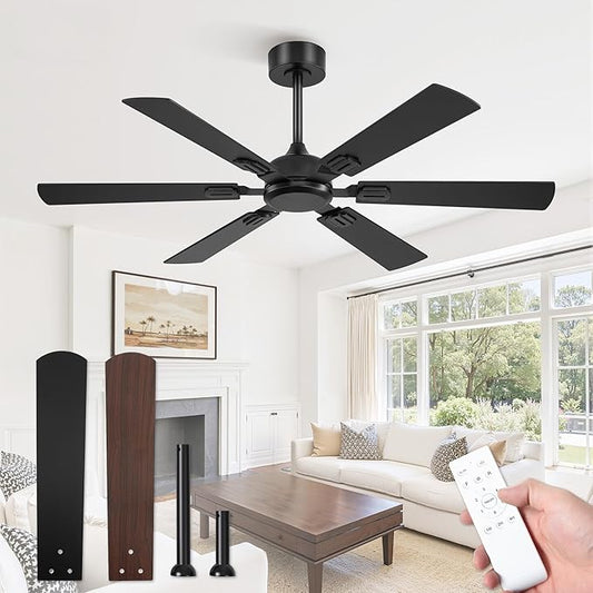 Fanbulous 52 Inch Ceiling Fans No Light with Remote, Modern Ceiling Fan Without Light, Dual Finish 6 Blades, Reversible Quiet DC Motor, 6 Speed, Large Ceiling Fan for Indoor or Covered Outdoor, Black