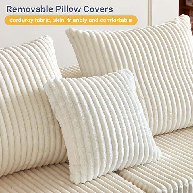 100.7" Boneless Couches for Living Room, Fully Memory Foam Sofa with Deep Seat, L Shape Sectional Couch Corduroy Fabric, Compressed Sofa in a Box,No Assembly Required (Beige, Right Facing Chaise)