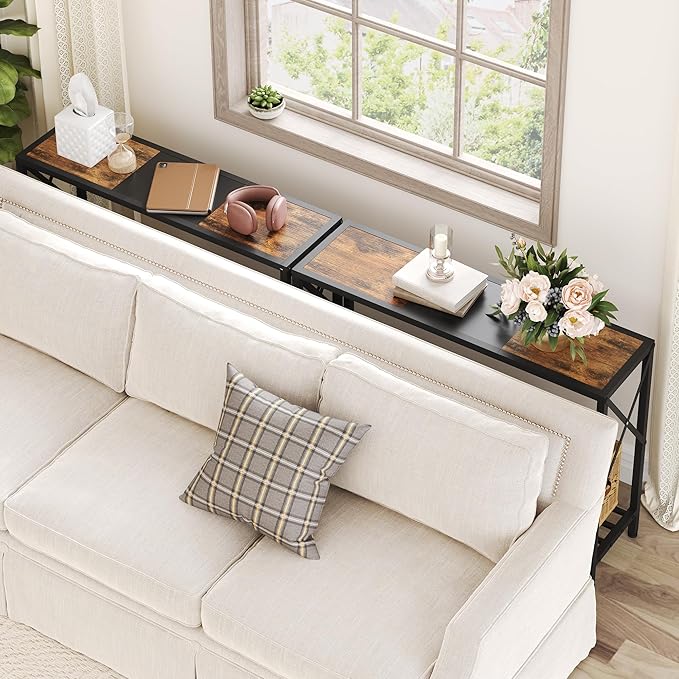 Tajsoon Console Table 41.8”, 2-Tier Industrial Entryway Table, Narrow Entrance Sofa Table with Shelves, Hallway, Living Room, Foyer, Corridor, Office, Rustic Brown and Black