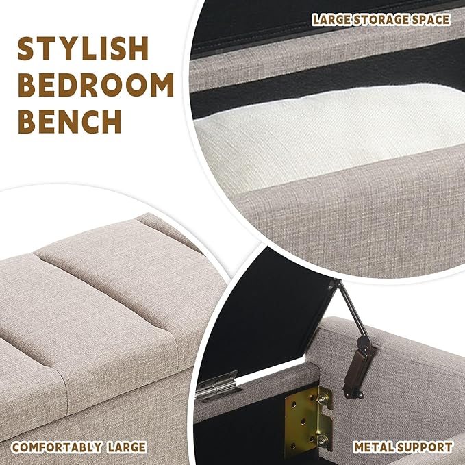 47.25'' Ottoman with Storage, End of Bed Storage Bench, Entryway Bench - Linen Upholstered Multi-Functional Footrest for Bedroom, Living Room, Dorm & Window Bench (Linen Grey Brown)