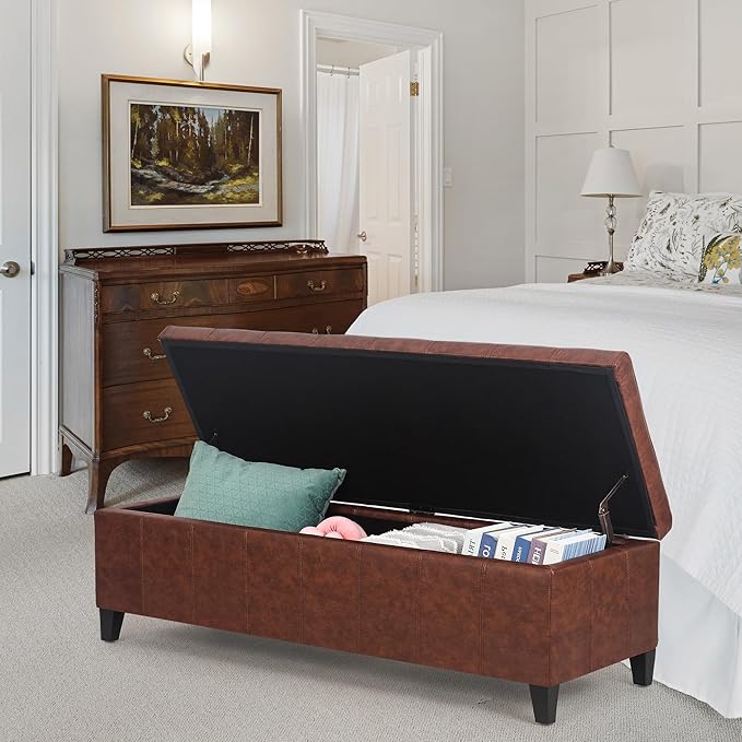 Joveco 51 Inch Storage Ottoman Bench,Tufted Leather Storage Bench for Bedroom (51”,Chocolate Brown)