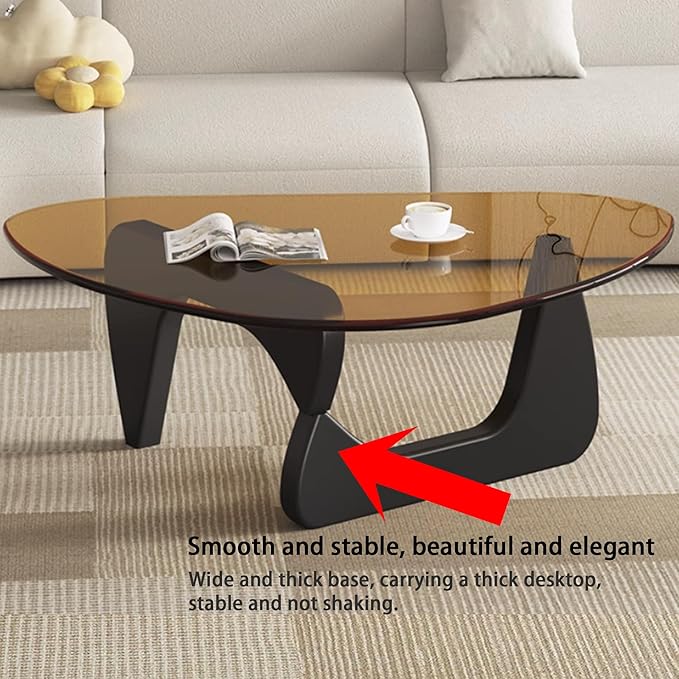 EASYSOUL Modern Glass Coffee Table, 32.68" D x 22.44" W x 15.75" H, Abstract Round Tea Tables for Living Room Home Office Industrial Cocktail Tables (Black-Brown Glass, 32.68")