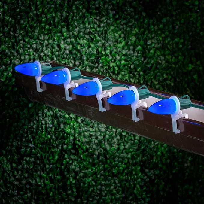 Novelty Lights 25 Feet 25 Light C9 Ceramic Style LED String Lights, Blue, Pre-Lamped Holiday Lights on Green Wire, UL Listed Indoor/Outdoor, Connectable End-to-End