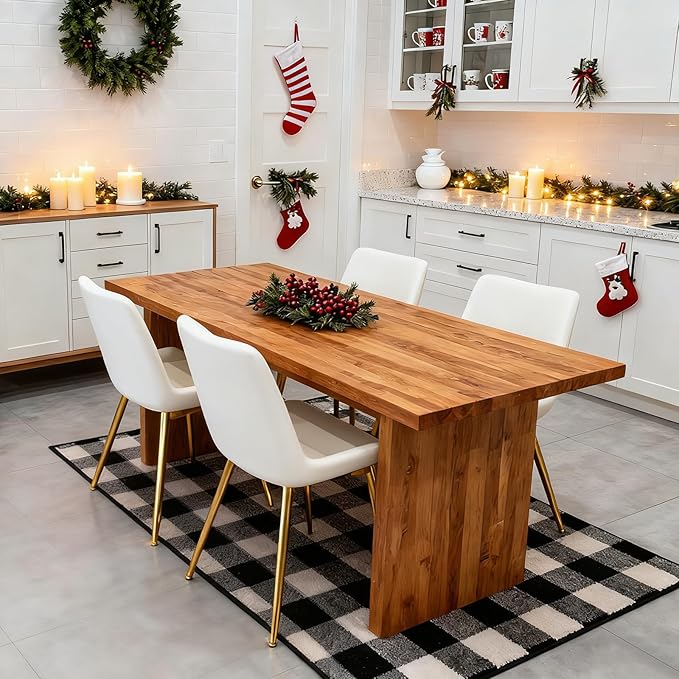 Brage Living Dining Chairs Set of 2, PU Leather Modern Armless Kitchen Dining Room Chairs, Upholstered Accent Side Chairs with Metal Legs (Pearl White, Gold Legs)