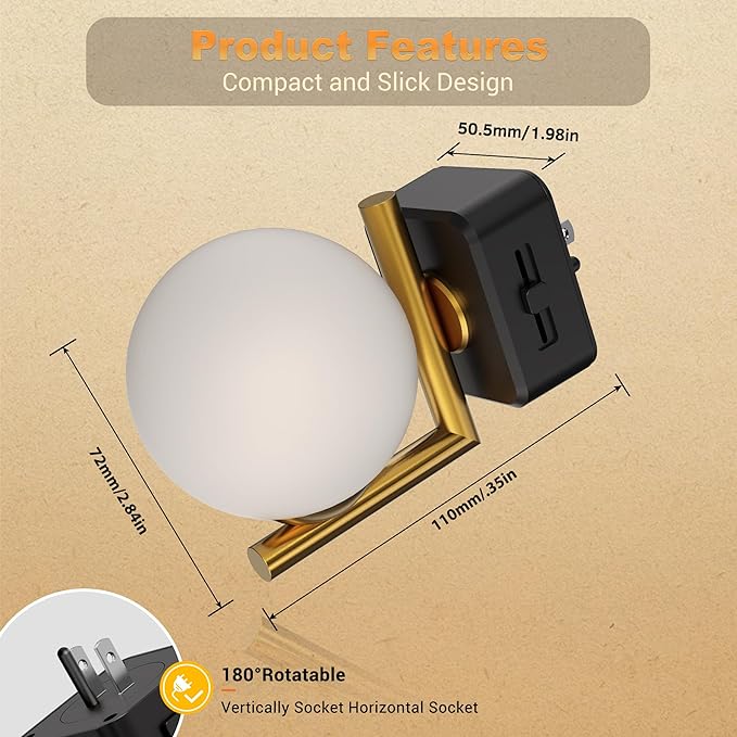 JandCase LED Night Light, 3000K Warm Night Lights Plug into Wall [2 Pack], 0-100LM Dimmable Night Lights with Dusk to Dawn Light Sensor, Plug in Nightlights for Bathroom Bedroom