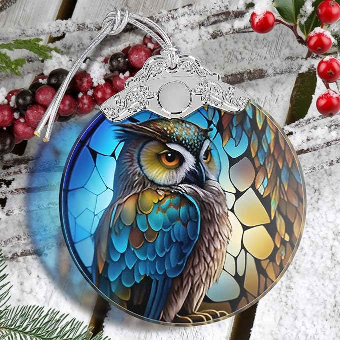 Sharp-Witted Owl Stained Glass Hanging Ornament - Christmas Tree Decoration Idea