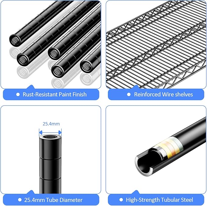 IZEUK Heavy Duty Garage Shelving, 5 Tier Wide Metal Storage Shelf Rack, Adjustable Utility Organizer for Basement, Garage, Black, 23.6" D x 53.1" W x 73.6" H