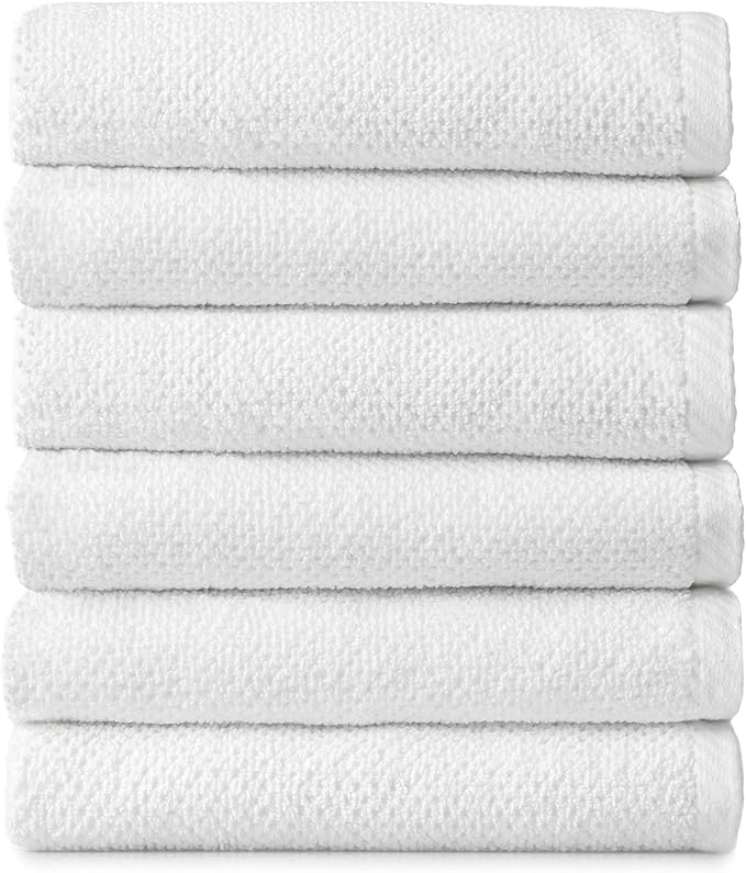 Welhome Franklin Premium 6 Pack Hand Towels Popcorn Textured White Bathroom Towels Hotel & Spa Towels for Bathroom Soft & Absorbent | 600 GSM 100% Cotton Hand Towels