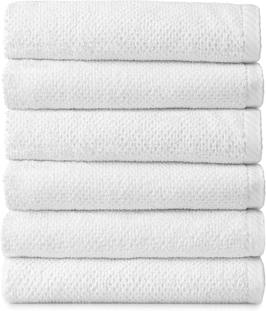 Welhome Franklin Premium 6 Pack Hand Towels Popcorn Textured White Bathroom Towels Hotel & Spa Towels for Bathroom Soft & Absorbent | 600 GSM 100% Cotton Hand Towels