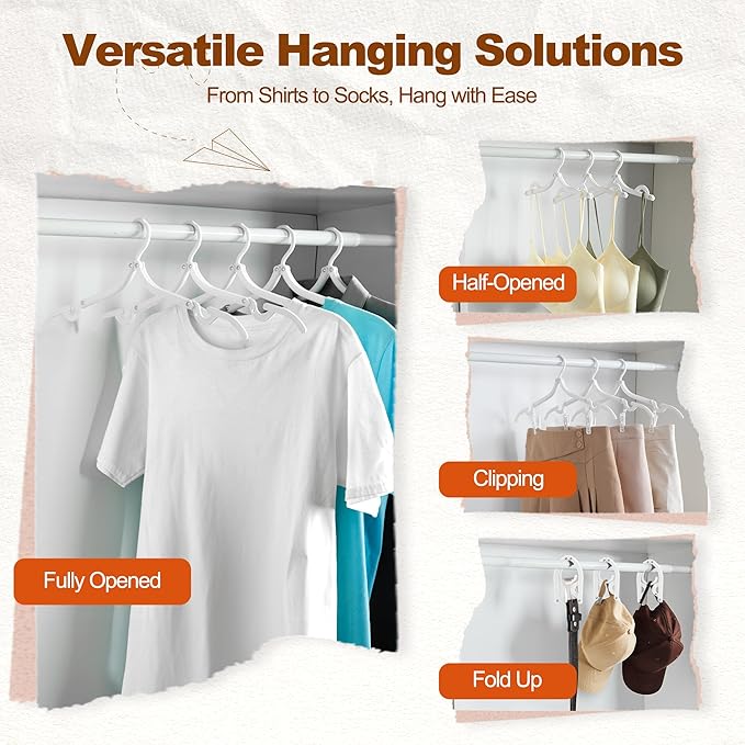 HOUSE DAY Foldable Travel Hangers 10 Pack w/10 Clips, Cruise Essentials 2025, Portable Hangers Collapsible Hanger Plastic, Travel Must Haves for Suitcase, Hotel, RV, Road Trip, Flying, Camping-White
