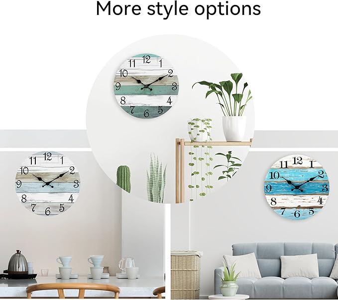 CHYLIN Wall Clock,12 Inch Wall Clocks Battery Operated Silent Non Ticking, Teal Turquoise Rustic Clock Decorative for Kitchen Bathroom Bedroom Living Room(Bronze White)