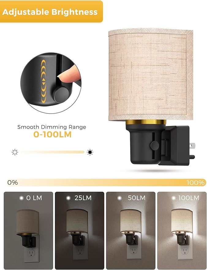 L LOHAS LED Bright Night Lights Plug into Wall, Plug in Night Light Dimmable, Daylight White, Decorative Nightlights Plug in Wall, Light Sensor, Linen Fabric Nightlight for Hallway Kitchen, 2 Pack