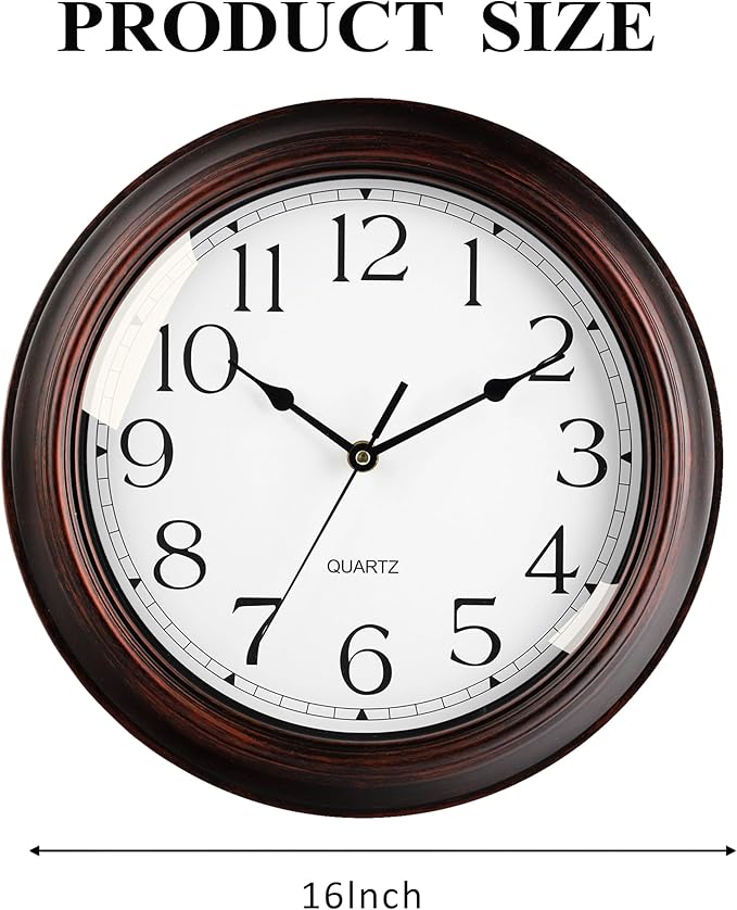 16 Inch Wall Clocks Battery Operated Silent Non-Ticking Wall Clock Vintage Retro Rustic Style Decorative for Living Room Kitchen (Bronze)