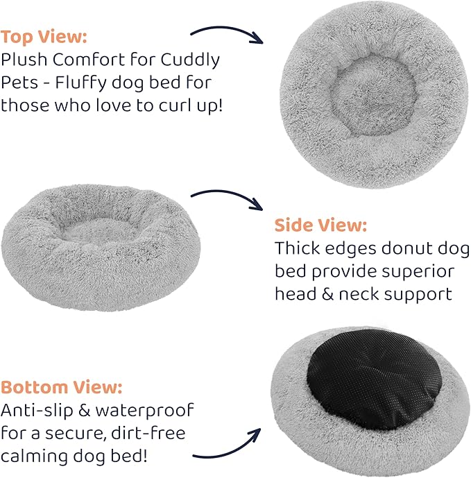 Donut Dog Bed - Premium Comfort for Anxiety Relief - Fluffy & Calming Design with Ultra-Plush Support | Cozy Round Dog Bed with Super Soft Circle Style (Size L Grey)