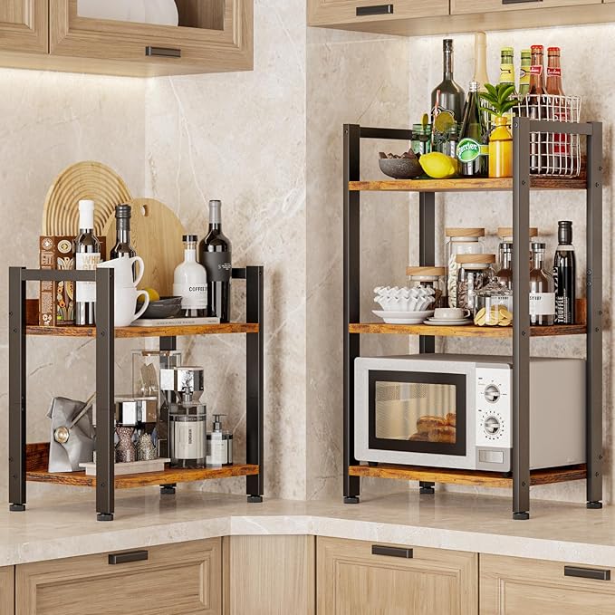 Furologee 3 Tier Bookshelf with Drawer, Small Bookcase with Shelves, Short Wood and Metal Bookshelf Storage Organizer, Industrial Freestanding Shelf Units for Bedroom, Living Room, Dorm, Rustic Brown