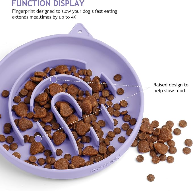 Coomazy Silicone Slow Feeder Dog Cat Bowls, Interactive Puzzle Toy for Pets Food Training, Keeps Dogs Cats Busy, Prevents Puppy Kitty Overeating (Purple, 1.4Cup)
