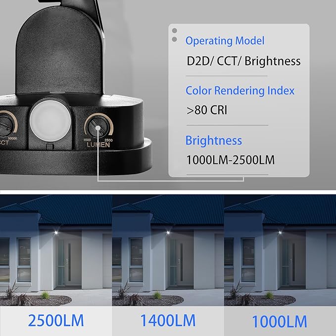 26W Flood Lights Outdoor, CCT Integrated LED Security Light Fixture, 1 Head Exterior LED Outdoor Light with Dusk to Dawn Control, ETL Water Resistant for Garage, Yard, Porch (Black)