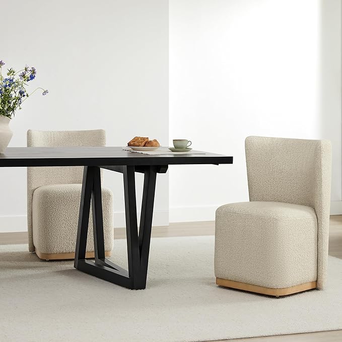 CHITA Upholstered Rolling Dining Chair on Casters Set of 2, FSC Certified Modern Fabric Dining Chair with Casters, Boucle Dining Chairs for Reading Room Waiting Room Kitchen Dining Room, Oatmeal