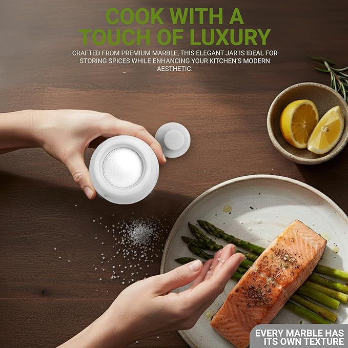 Marble Round Candy Jar Handmade Cover Pot Storage - Deep Covered Kitchenware Jar Container, Ziarat White