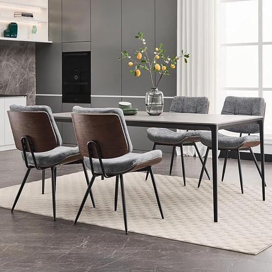 BFZ Dining Chairs Set of 4, Mid Century Modern Kitchen Chairs with Walnut Bentwood Back and Metal Legs, Upholstered Fabric Dining Room Chairs for Kitchen, Living Room