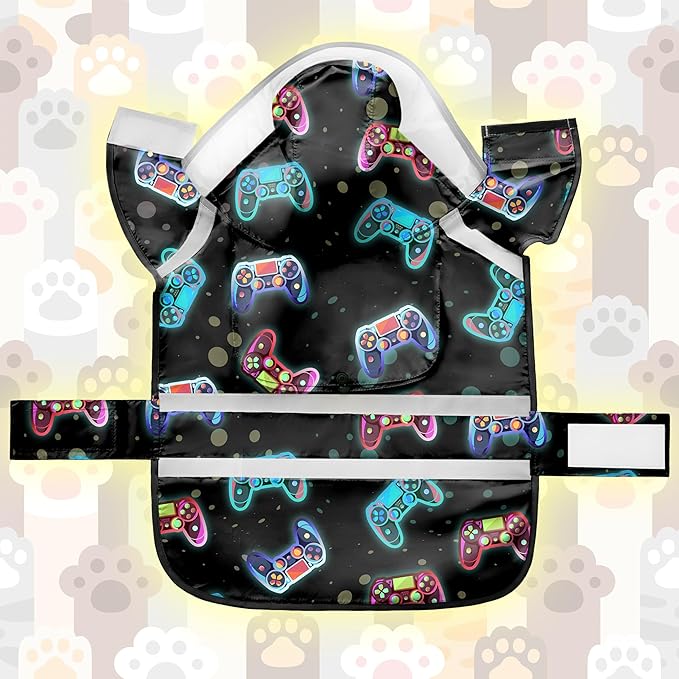 Dog Raincoat, Adjustable Dog Rain Jacket with Clear Hooded Double Layer for Large Medium Small Dogs Puppies, Waterproof Rain Coat Poncho Game Controller, Black-L
