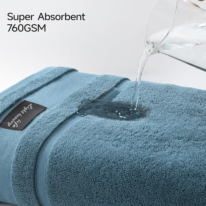 REDKISS Large Bath Towels Set 2 Piece, 100% Cotton, 31x63 in,Heavyweight 760G, Highly Absorbent & Quick Dry, Super Soft Luxury Shower Towels for Bathroom,Hotel Collection - Blue