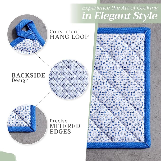 Maison d' Hermine Pot Holders 100% Cotton Heat Resistant Potholders 8" x 8" Hot Pads with Loop BBQ, Cooking, Baking, Grilling, Kitchen, Handling Hot Pans Spring/Summer (Pack of 1, Passiflora)