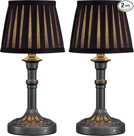 KDG Cordless Portables Table Lamp Set of 2, LED Fabric Shade Small Desk Lamps, 5000mAh Battery Powered Lighting, 2700K Stepless Dimmable Light for Living Room, Dining Room, Bedroom (Mottled Silver)