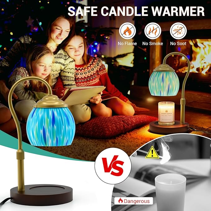 Candle Warmer Lamp with Timer Dimmer - Height Adjustable Wax Melt Warmer for Jar Candles, Blown Art Glass Candle Warming Lamp with 2 Bulbs Birthday Gifts for Mom Women Candle Holders for Home Decor