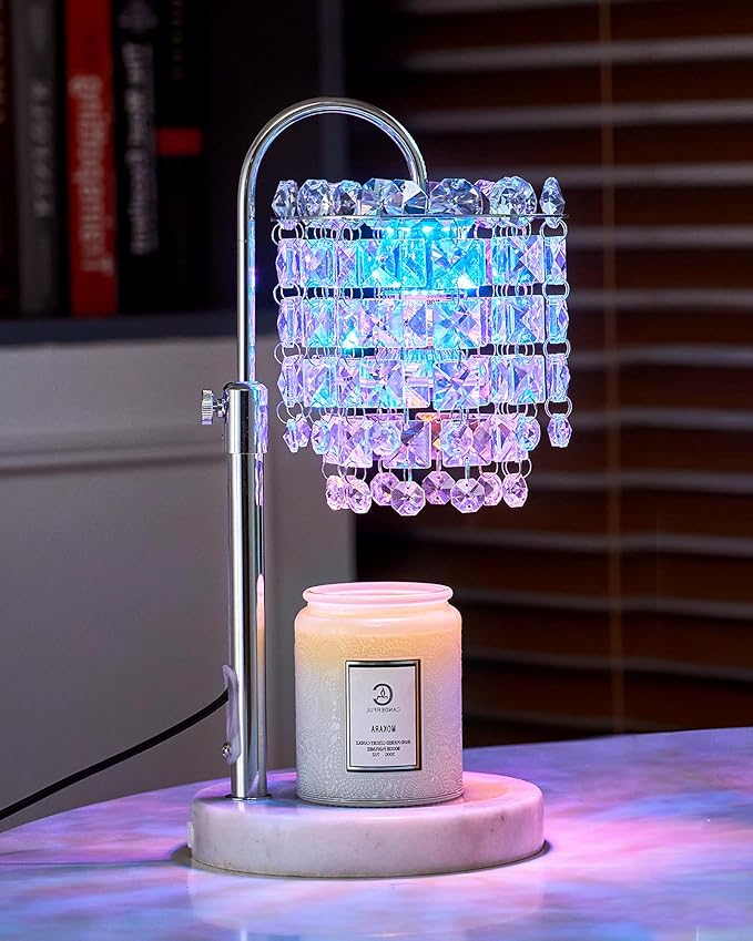 Candle Warmer Lamp with Timer & Dimmable Crystals Candle Lamp Warmer with RGB Mode, Adjustable Height Electric Candle Warmer with 3 Bulbs for Women Mom House Warming Gifts New Home Room Decor