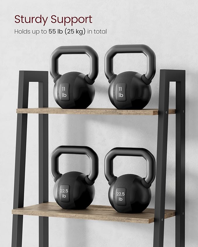 VASAGLE Ladder Shelf, 5-Tier Bookshelf, Storage Rack, Bookcase with Steel Frame, for Living Room, Home Office, Kitchen, Bedroom, Industrial Style, Camel Brown and Ink Black ULLS045B50