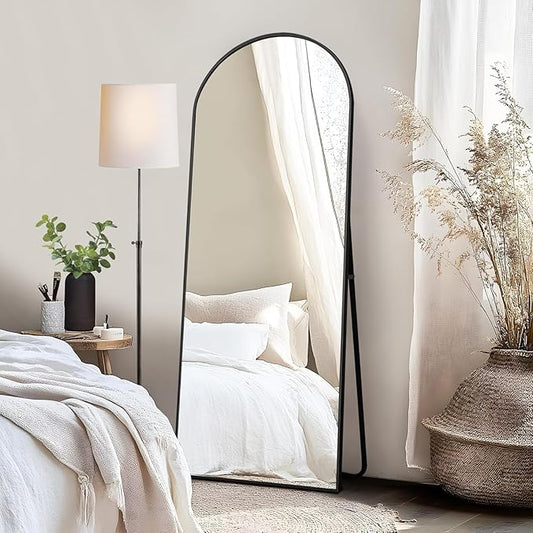 Arched Full Length Mirror, Floor Mirror with Stand, 59"x16" Mirrors for Home Decor, Full Length Body Floor Mirrors, Wall Mounted Mirror for Bedroom, Black