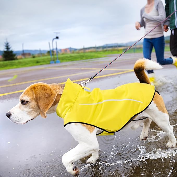 Mile High Life Dog Raincoat, Adjustable Waterproof Reflective Rain Jacket for Small Medium Large Dogs, Lightweight Breathable Pet Rain Coat with Leash Hole(Yellow,XXS Chest 16-19")