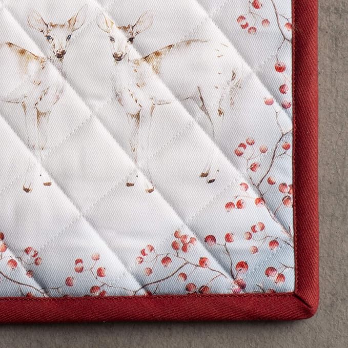 Maison d' Hermine 100% Cotton Oven Mitt & Pot Holder Set (7.5"x13" & 8"x8") Heat Resistant BBQ Cooking Gloves with Loop for Thanksgiving Christmas Decorations Handling Hot Pans (Fairy Tale Forest)