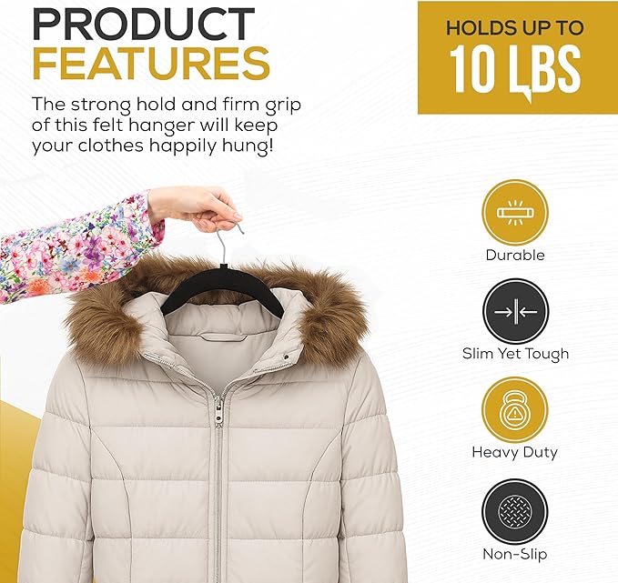 Premium Velvet Hangers 30 Pack Ultra Thin Non Slip Adult Felt Space Saving Suit Hanger for Closet Heavy Duty Coat Pants Jackets Dress Hangers 360° Swivel Hook Hold Upto 10 lbs Black