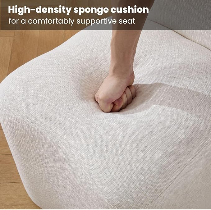 White Upholstered Dining Chairs Set of 4, Armless Modern Linen Dining Chairs with High Back, Kitchen Chair for Dining Room/Restaurant/Living Room