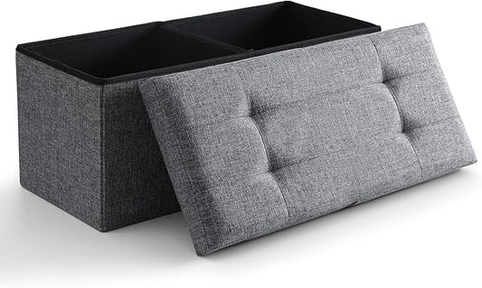 CUYOCA Storage Ottoman Bench Foldable Seat Footrest Shoe Bench End of Bed Storage with Flipping Lid, 75L Storage Space, 30 inches Linen Fabric Dark Grey
