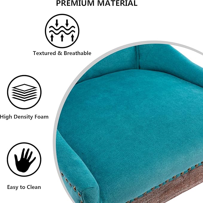 Farmhouse Dining Chairs Set of 2, Upholstered Fabric Dining Room Accent Chairs with Wood Legs & Bronze Nailhead, High Wingback Kitchen Chairs for Living Room Hotel Apartment, Blue