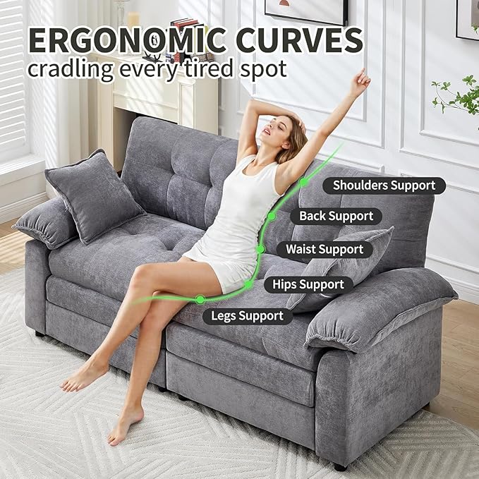 84" Loveseat Sofa, Modern Couches for Living Room,Double-Layer Cushion Cloud Couch with Deep Seat,Super Comfy Chenille Sofas,Sturdy Frame, Easy Assembly for Bedroom, Apartment, Office, Dark Grey