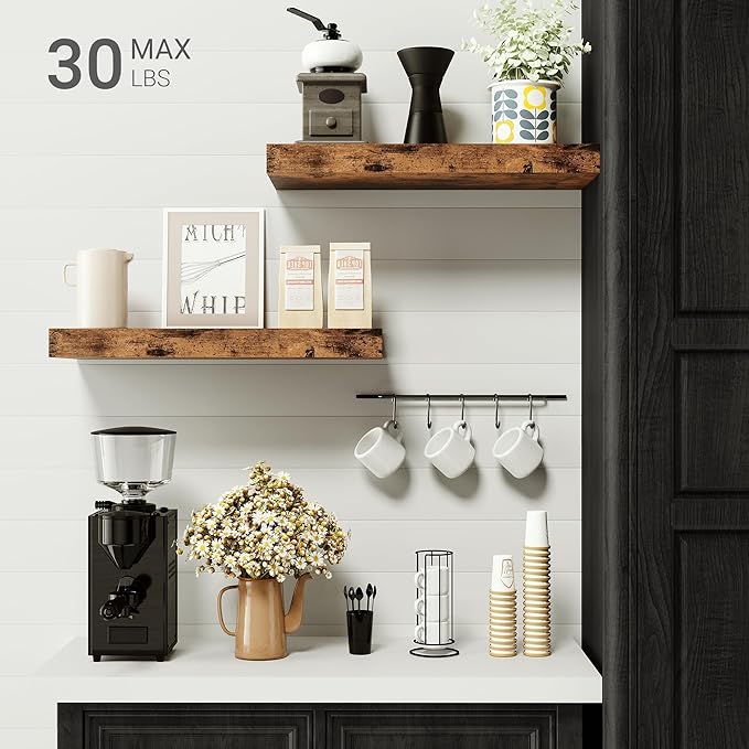 Vivelove Floating Shelves for Wall 16 inchs Long, Bathroom Shelves Over Toilet, for Bedroom, Living Room, Kitchen, Farmhouse Decor, Rustic Wall Shelves with Invisible Brackets - Set of 2, Rustic Brown