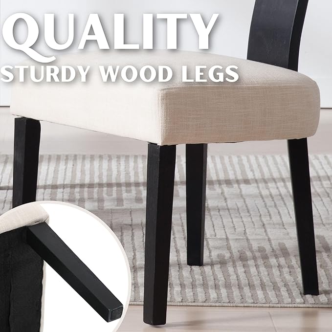 Linen Dining Chairs Set of 4 Modern Dining Chair with Black Wood Legs, Upholstered Dining Chairs for Dining Room, Kitchen, Vanity, Living Room, Beige