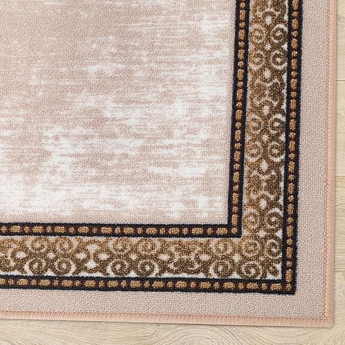 Antep Rugs Alfombras Bordered Modern 2x5 Non-Slip (Non-Skid) Low Pile Rubber Backing Kitchen Area Runner Rug (Beige, 2' x 5')