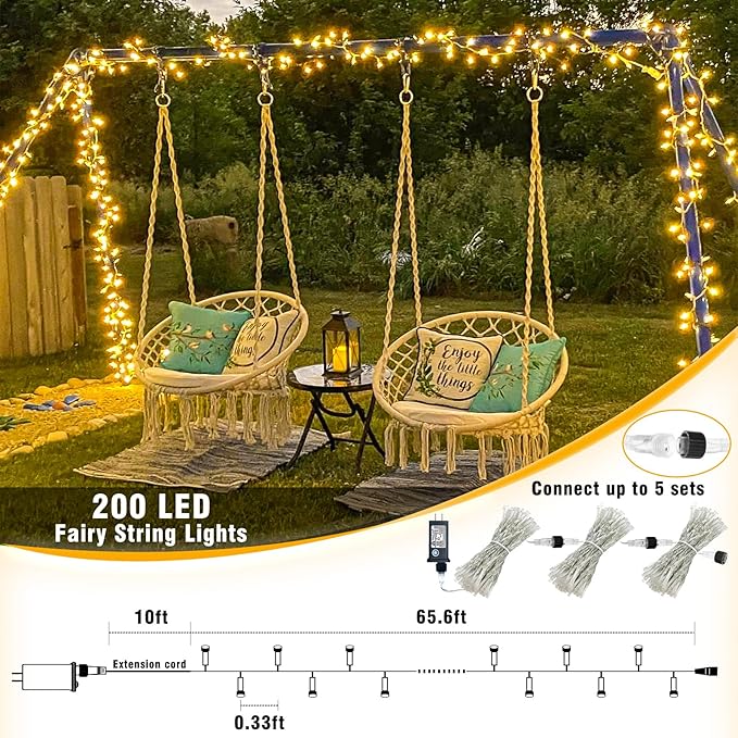 200 LED Christmas Lights Outdoor Indoor 66ft Connectable Twinkle Fairy String Lights 8 Modes Clear Wire, Plug in Warm White Christmas Lights Outdoor Waterproof for Bedroom Xmas Tree Decorations