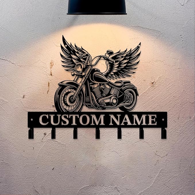 Personalized Custom Name Motorcycle Keys Hooks,Metal Motorcycle Art Clothes Keys Hooks,Metal Motorcycle Lover Wall Home Storage Decorative Keys Hooks,Key Holder Hooks for Wall (Style F)